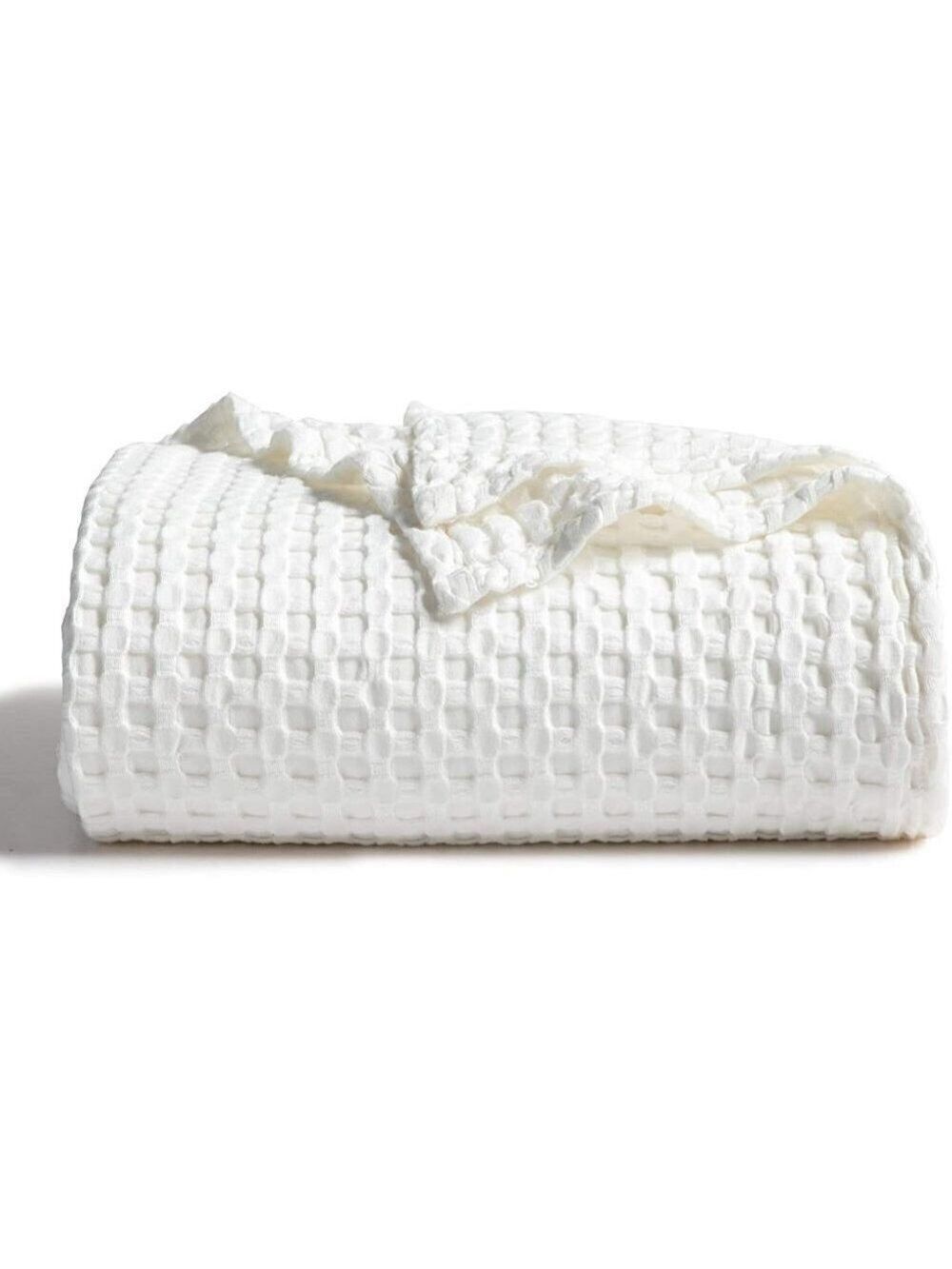 COTTON Waffle Weave Bamboo Blanket Queen Size Cream Soft Lightweight Bed Blanket